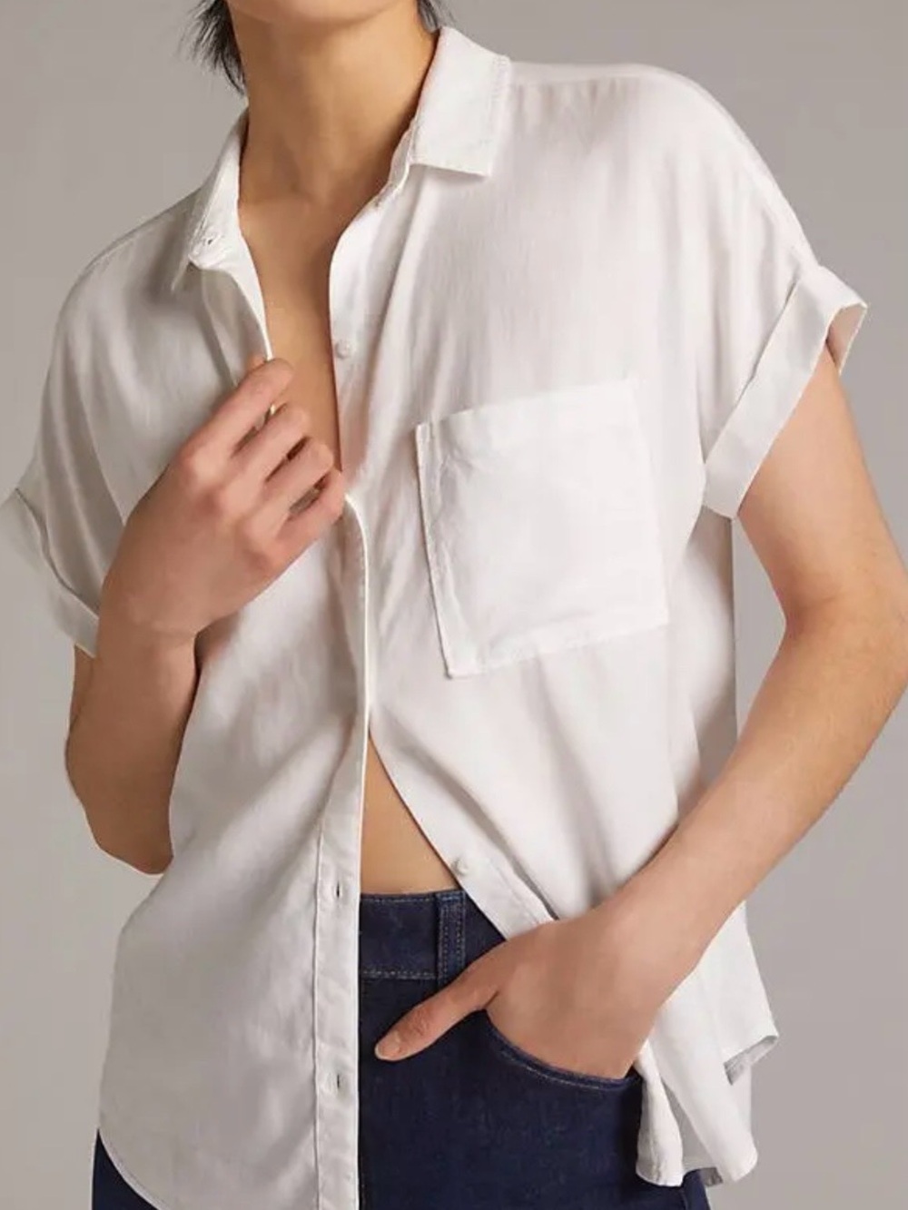 Women's Relaxed White Button-Down Pocket Shirt